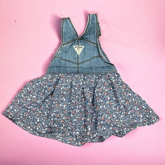 Oshkosh Denim Floral Dress 3T Jumper Vestbak Overalls Prairie Cottagecore - Picture 3 of 6